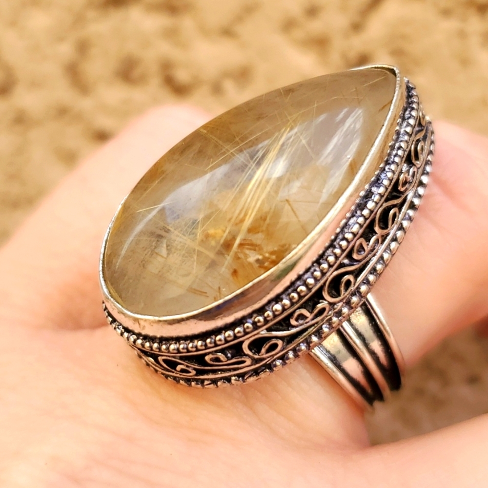 New Golden Rutile 925 Silver Ring.